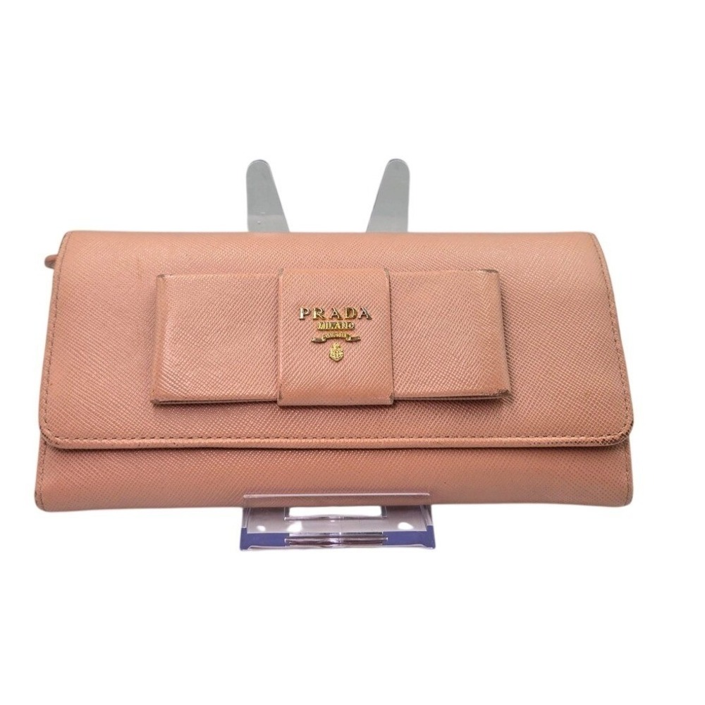 PRADA Milano Saffiano Pink Bow Chain Wallet On Chain Crossbody Clutch Bag